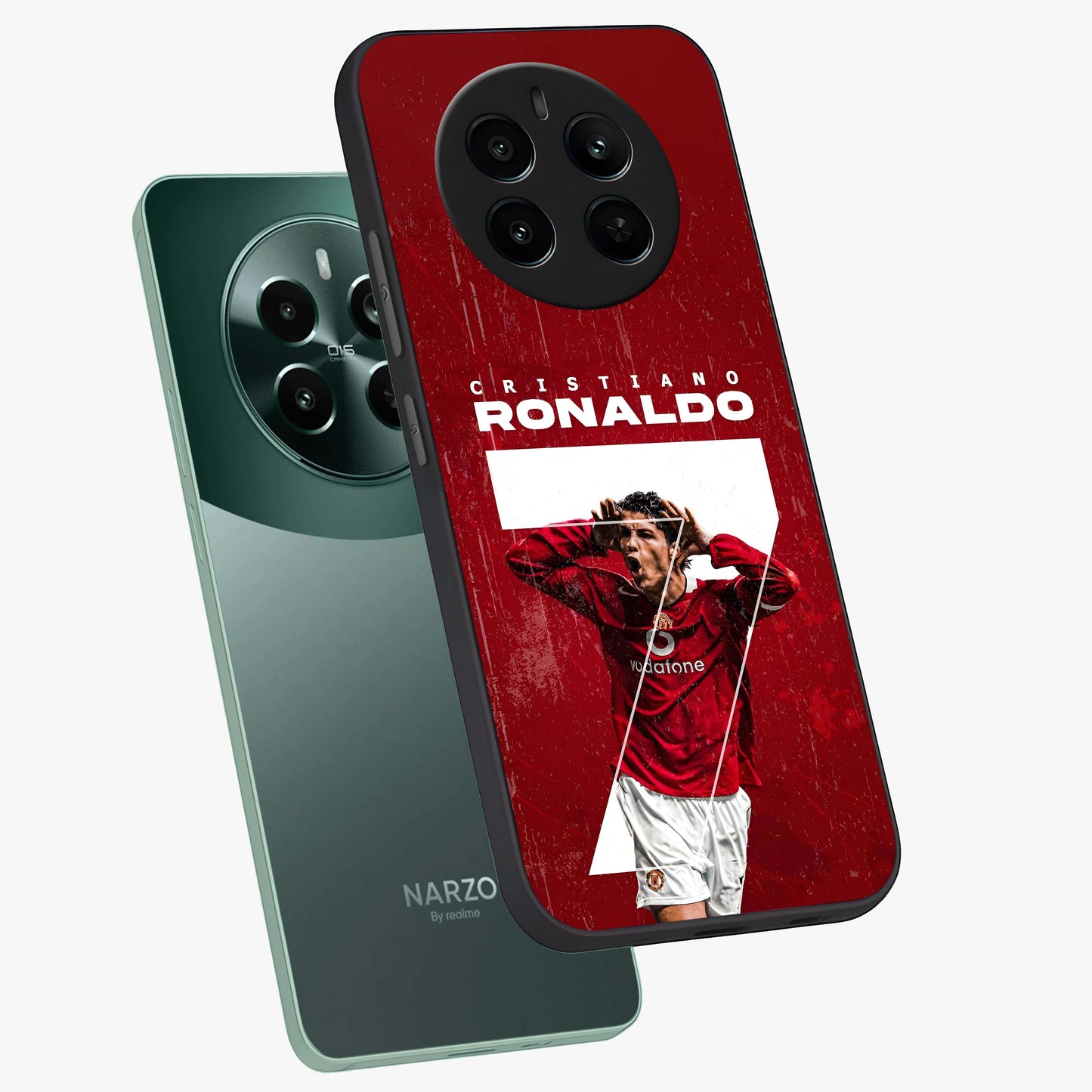 Goal Celebration Legacy Glass Case displayed in angled mockup highlighting energetic sports celebration design with bold athletic theme.