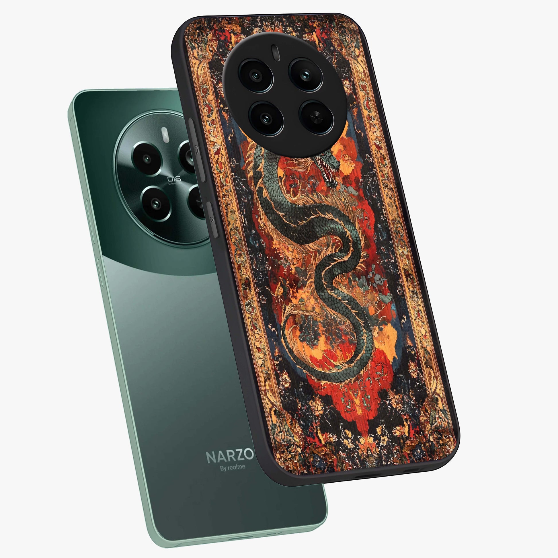 Inferno Dragon Soul Glass Case displayed in angled mockup highlighting powerful dragon illustration with inferno aesthetic.