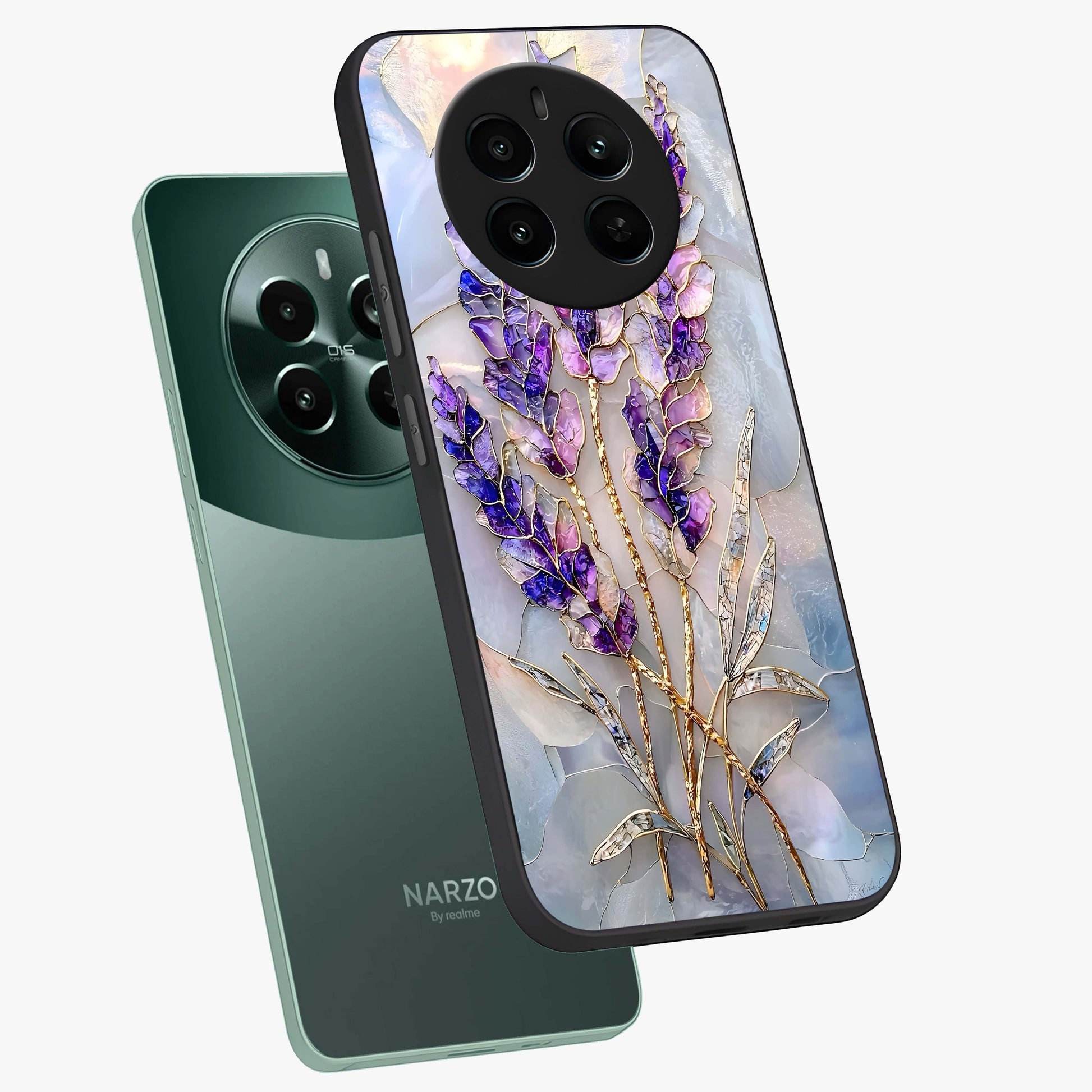 Lavender Dream Glow Glass Case displayed in angled mockup highlighting dreamy purple glow design with soft artistic style.