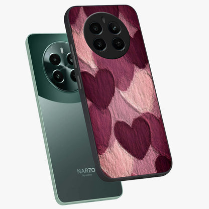 Layered Paper Hearts Glass Case displayed in angled mockup highlighting creative paper craft heart design with romantic aesthetic.