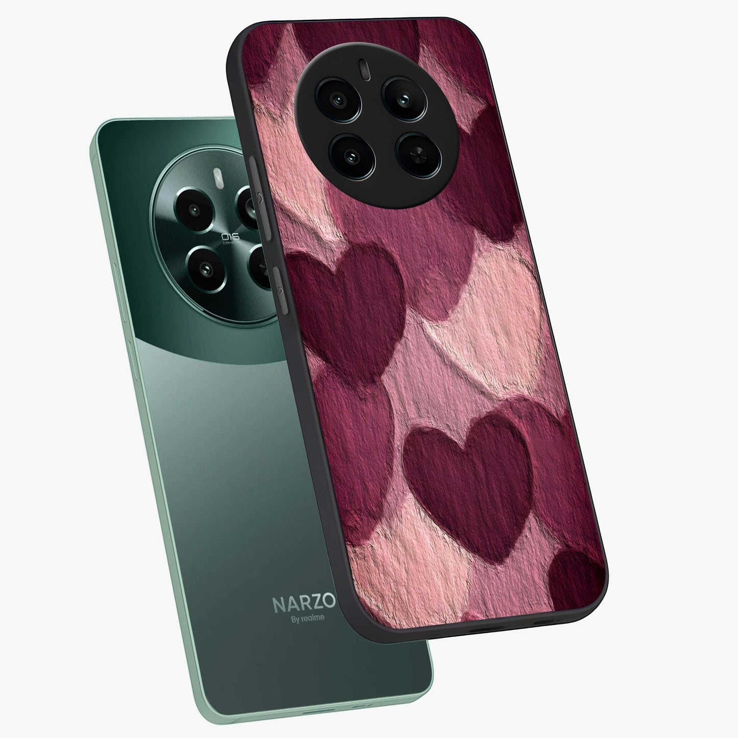 Layered Paper Hearts Glass Case displayed in angled mockup highlighting creative paper craft heart design with romantic aesthetic.