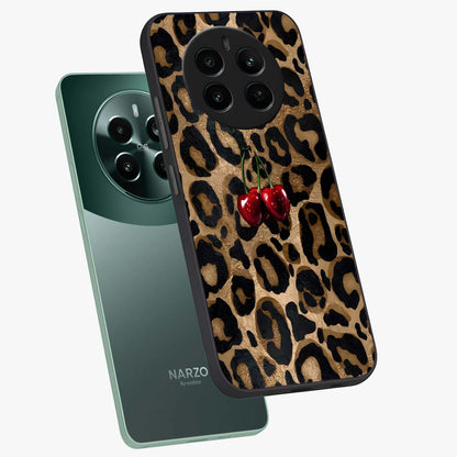Leopard Wild Cherry Glass Case displayed in angled mockup highlighting bold animal print design with playful cherry aesthetic.