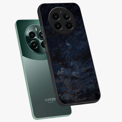 Lunar Veil Silence Glass Case displayed in angled mockup highlighting soft lunar design with peaceful celestial aesthetic.