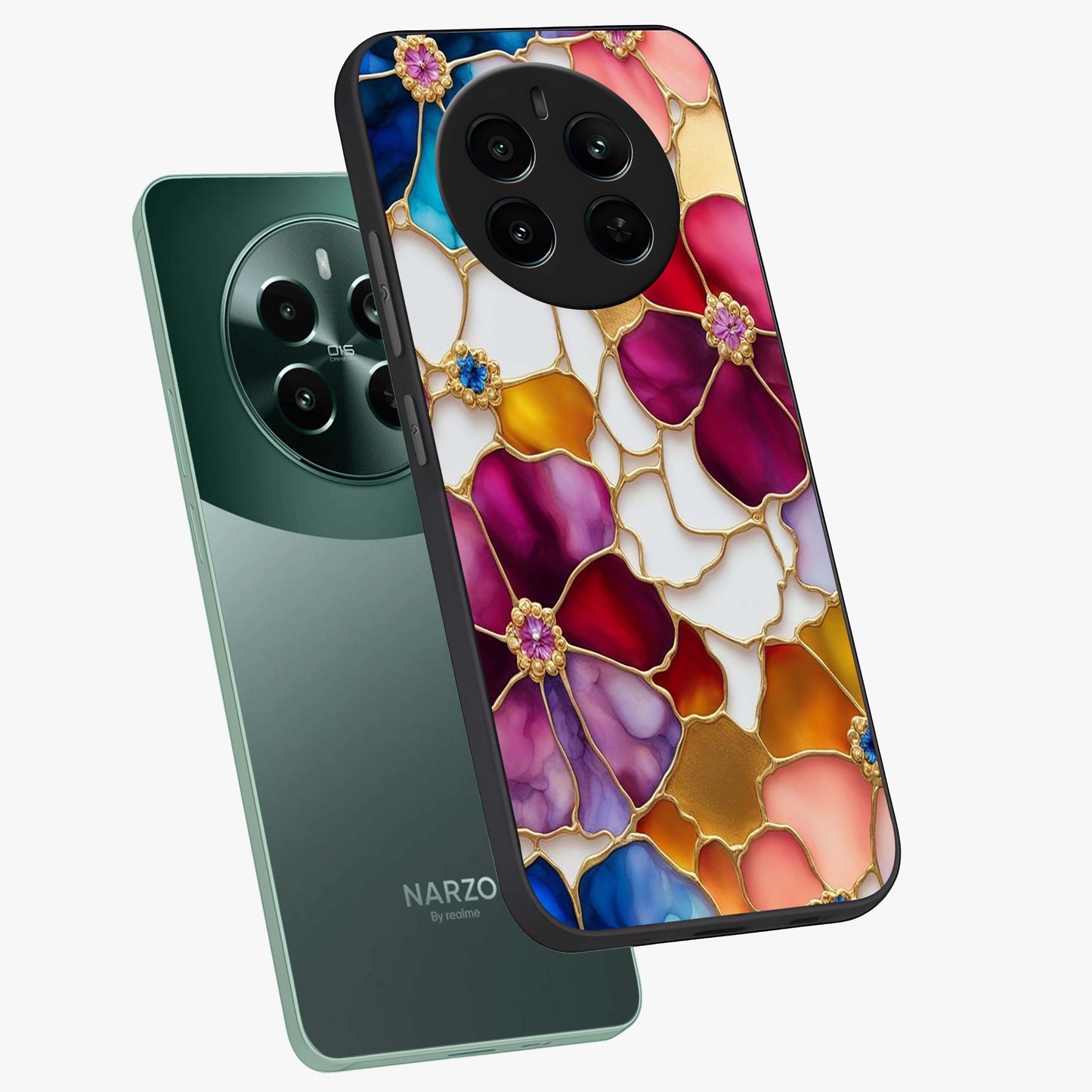 Marble Flower Pattern Glass Case displayed in angled mockup highlighting elegant marble floral design with modern aesthetic.