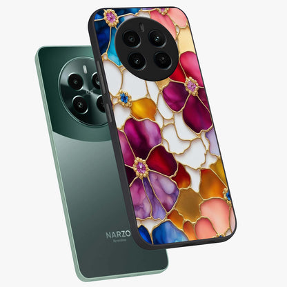 Marble Flower Pattern Glass Case displayed in angled mockup highlighting elegant marble floral design with modern aesthetic.