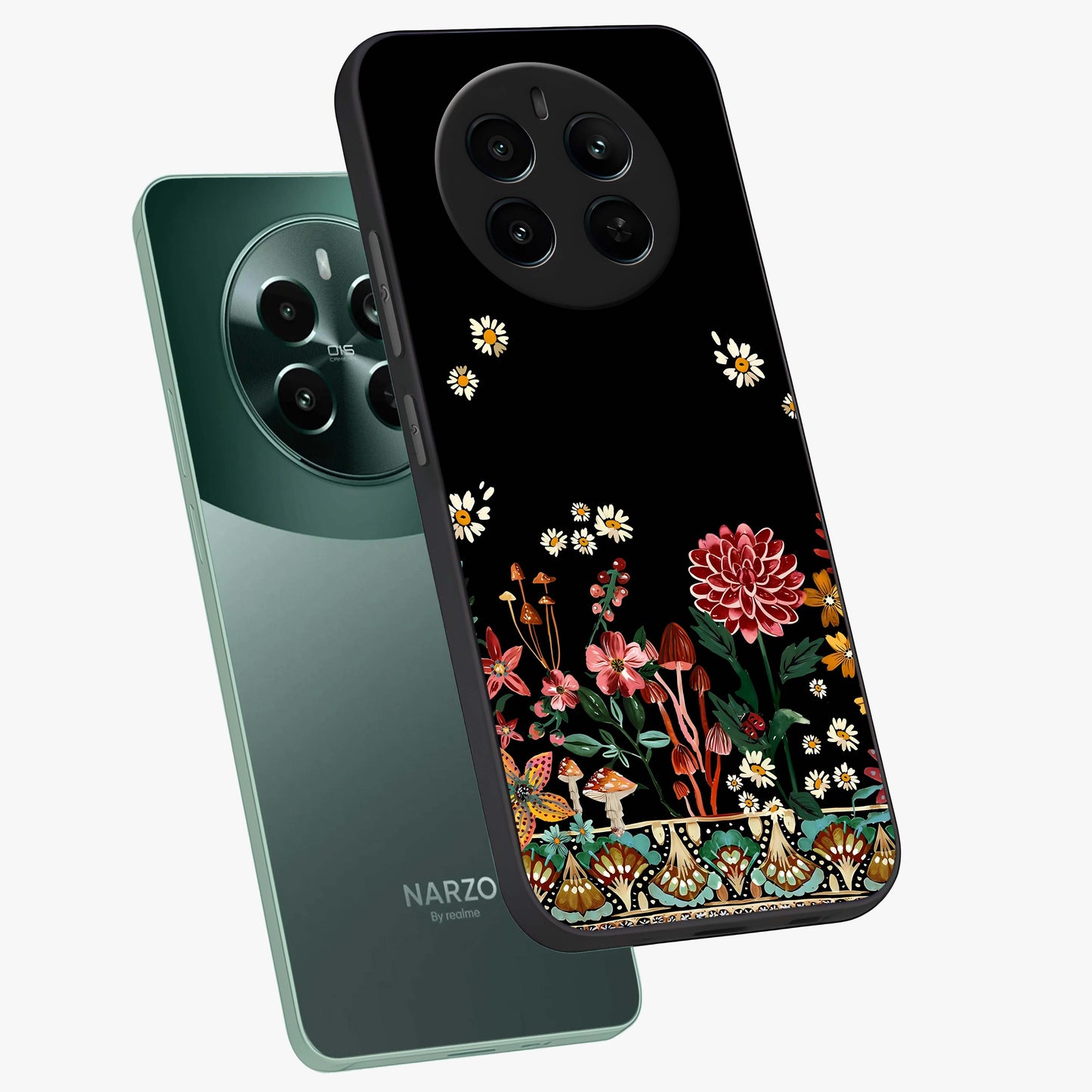Midnight Bloom Pattern Glass Case displayed in angled mockup highlighting elegant flower design with midnight aesthetic style.