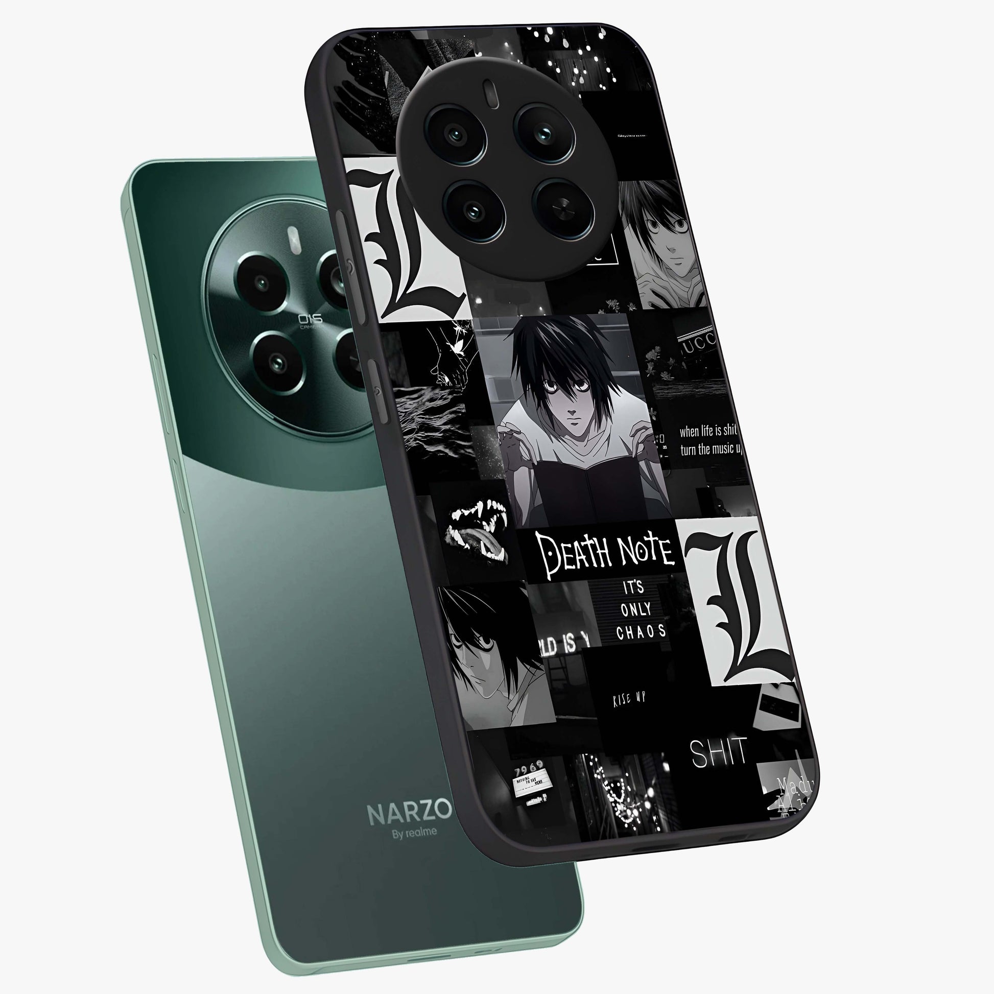 Midnight Chaos Mind Glass Case displayed in angled mockup highlighting chaotic artistic design with dramatic midnight aesthetic.