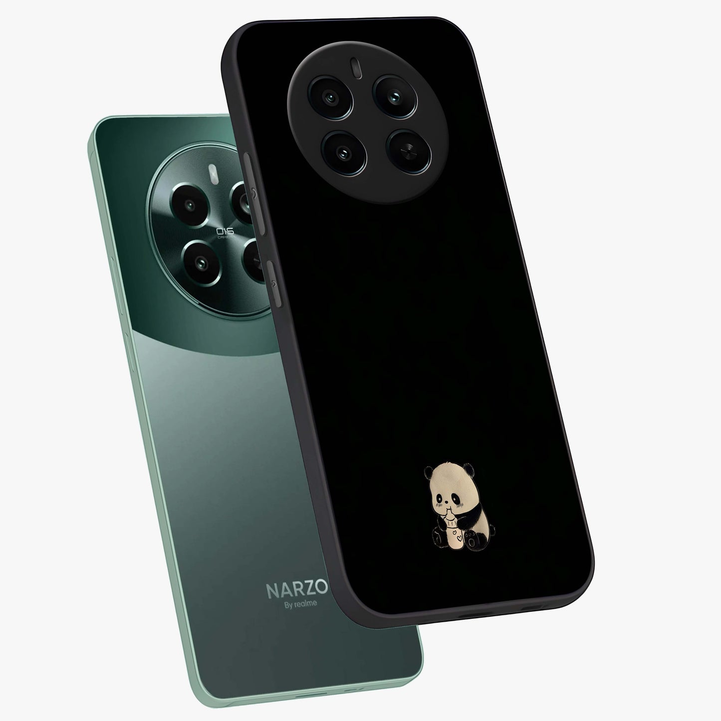 Midnight Panda Love Glass Case displayed in angled mockup highlighting adorable panda illustration with midnight aesthetic.