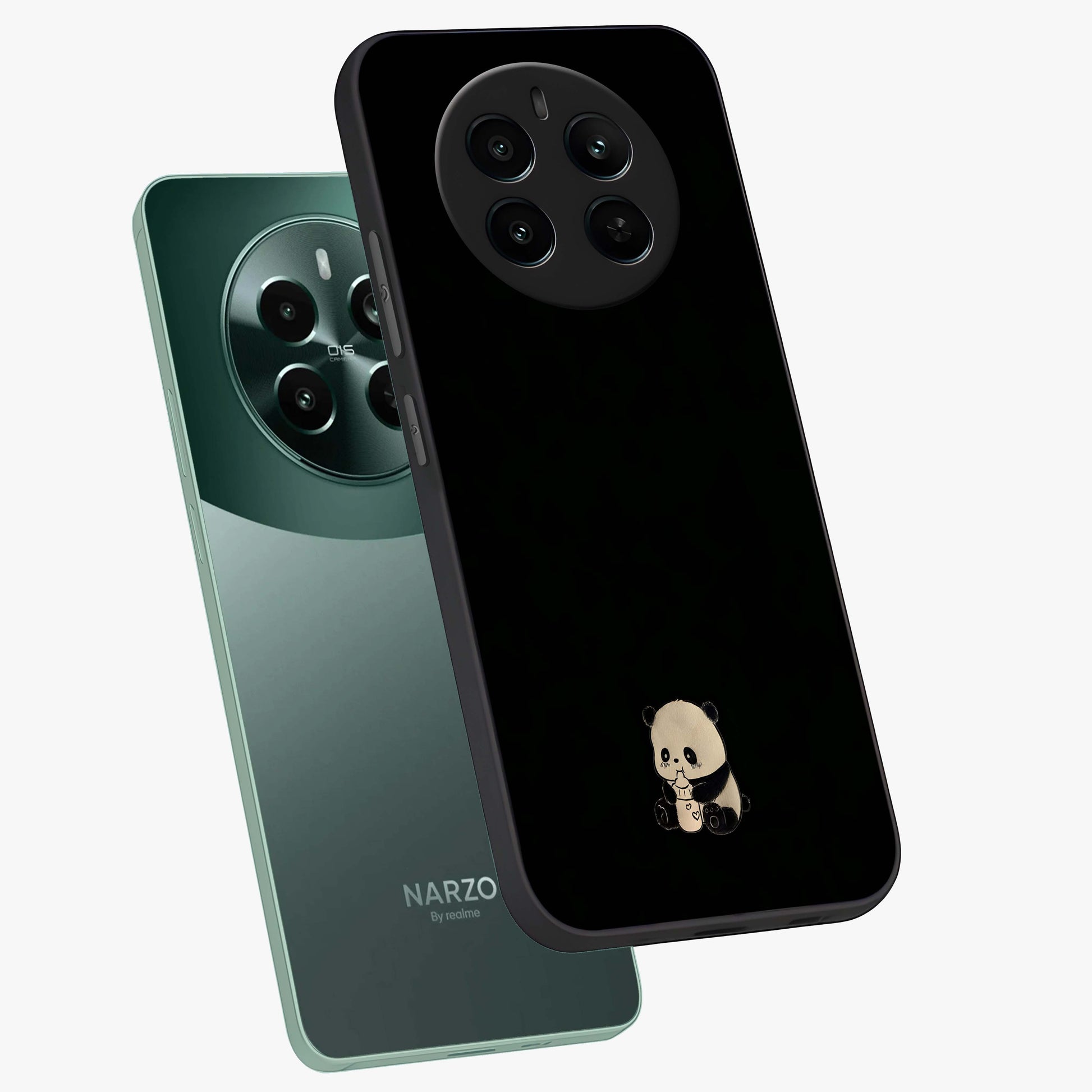 Midnight Panda Love Glass Case displayed in angled mockup highlighting adorable panda illustration with midnight aesthetic.