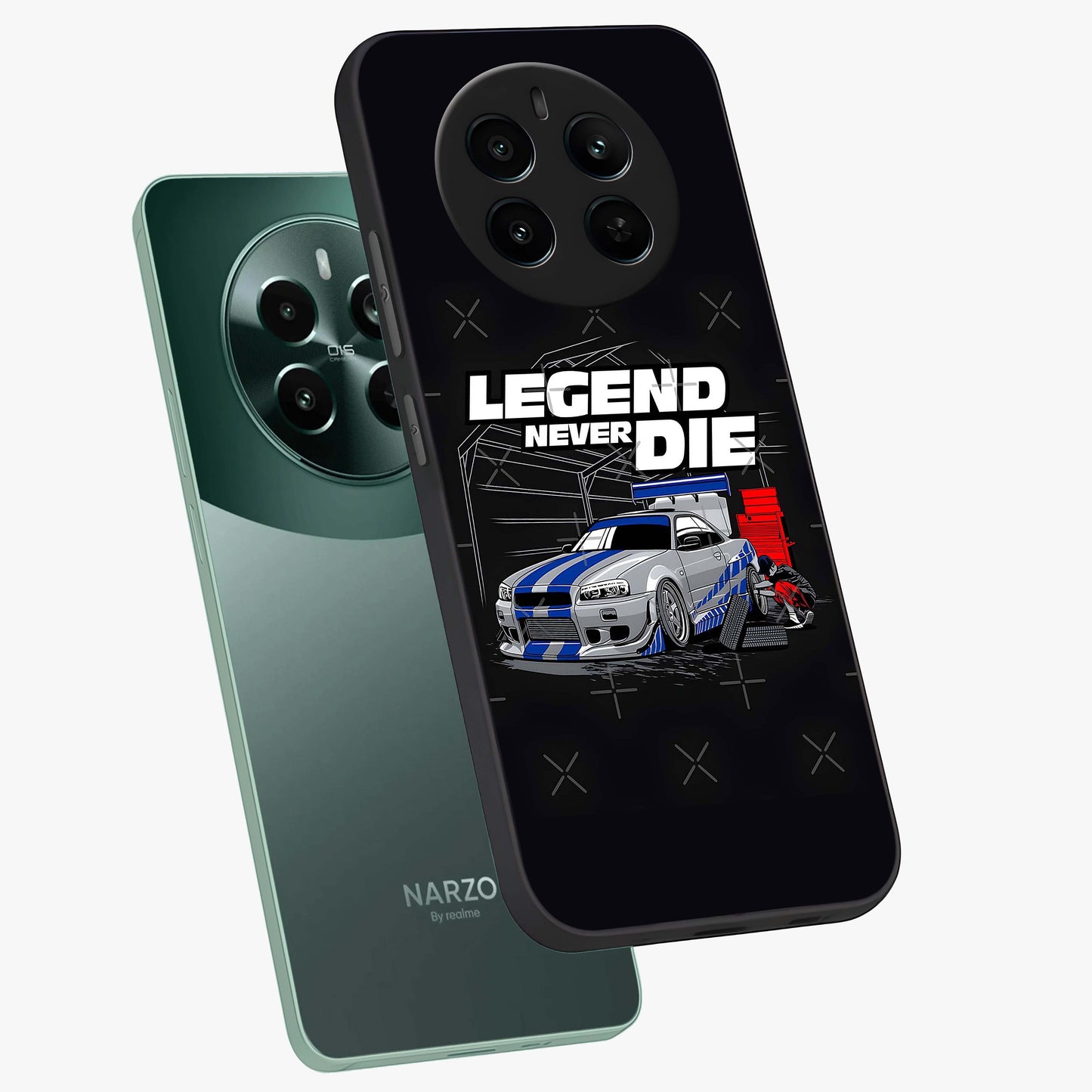 Midnight Racing Legacy Glass Case displayed in angled mockup highlighting dynamic automotive design with bold midnight aesthetic.