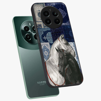 Midnight Stallion Blues Glass Case displayed in angled mockup highlighting powerful stallion illustration with deep midnight tones.