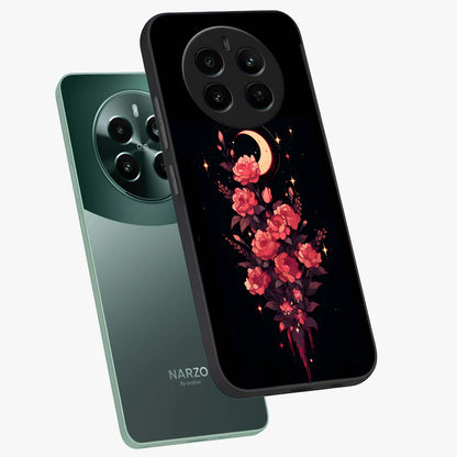 Moonlit Floral Elegance Glass Case displayed in angled mockup highlighting graceful flower design with soft moonlight aesthetic.
