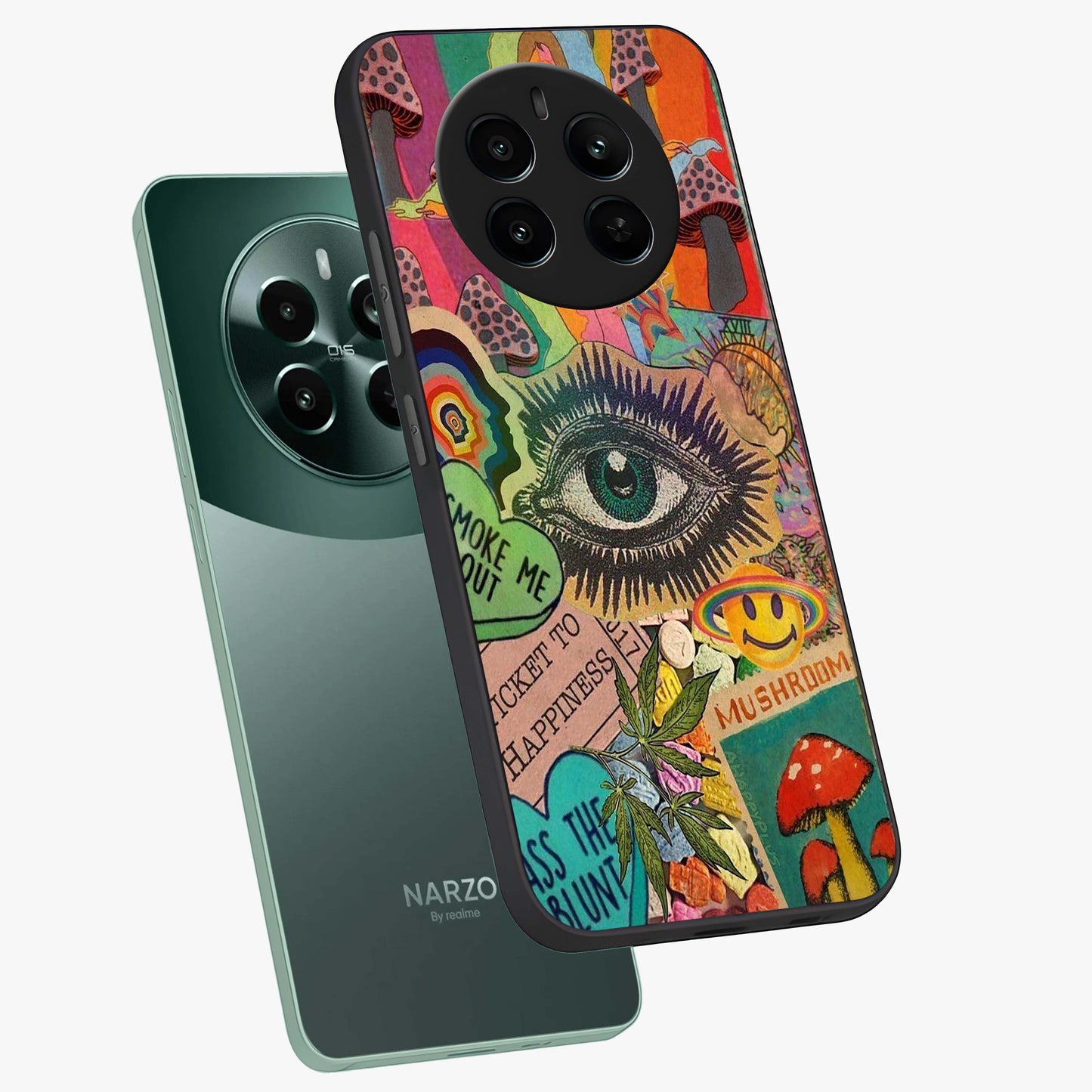 Mystic Eye Wonderland Glass Case displayed in angled mockup highlighting magical eye illustration with dreamy aesthetic.