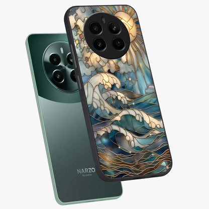 Oceanic Stained Printed Glass Case displayed in angled mockup highlighting colorful aquatic design with artistic aesthetic style.