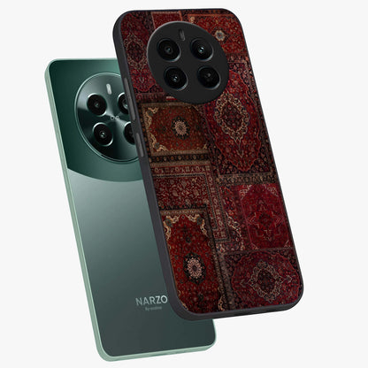 Persian Velvet Tale Glass Case displayed in angled mockup highlighting ornate textile inspired design with royal aesthetic.