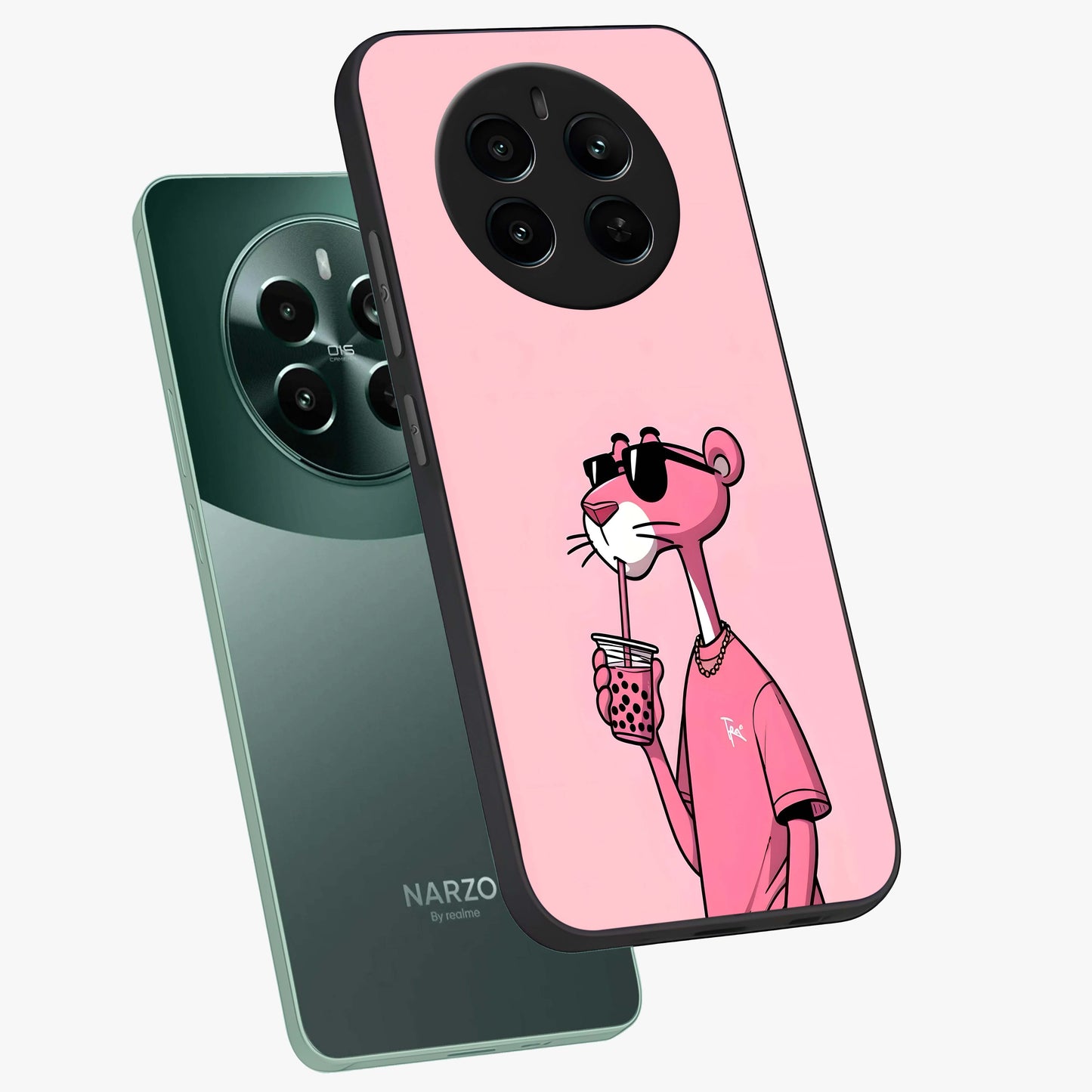 Pink Panther Glass Case displayed in angled mockup highlighting playful cartoon character design with vibrant pink aesthetic.