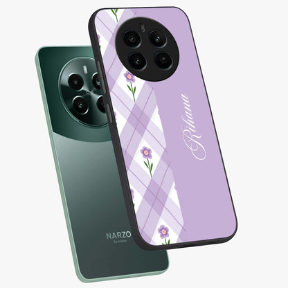 Purple Diamond Floral Glass Case displayed in angled mockup highlighting elegant purple flower design with decorative pattern.