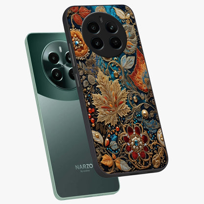 Royal Jewel Garden Glass Case displayed in angled mockup highlighting vibrant jewel inspired floral design with elegant aesthetic.