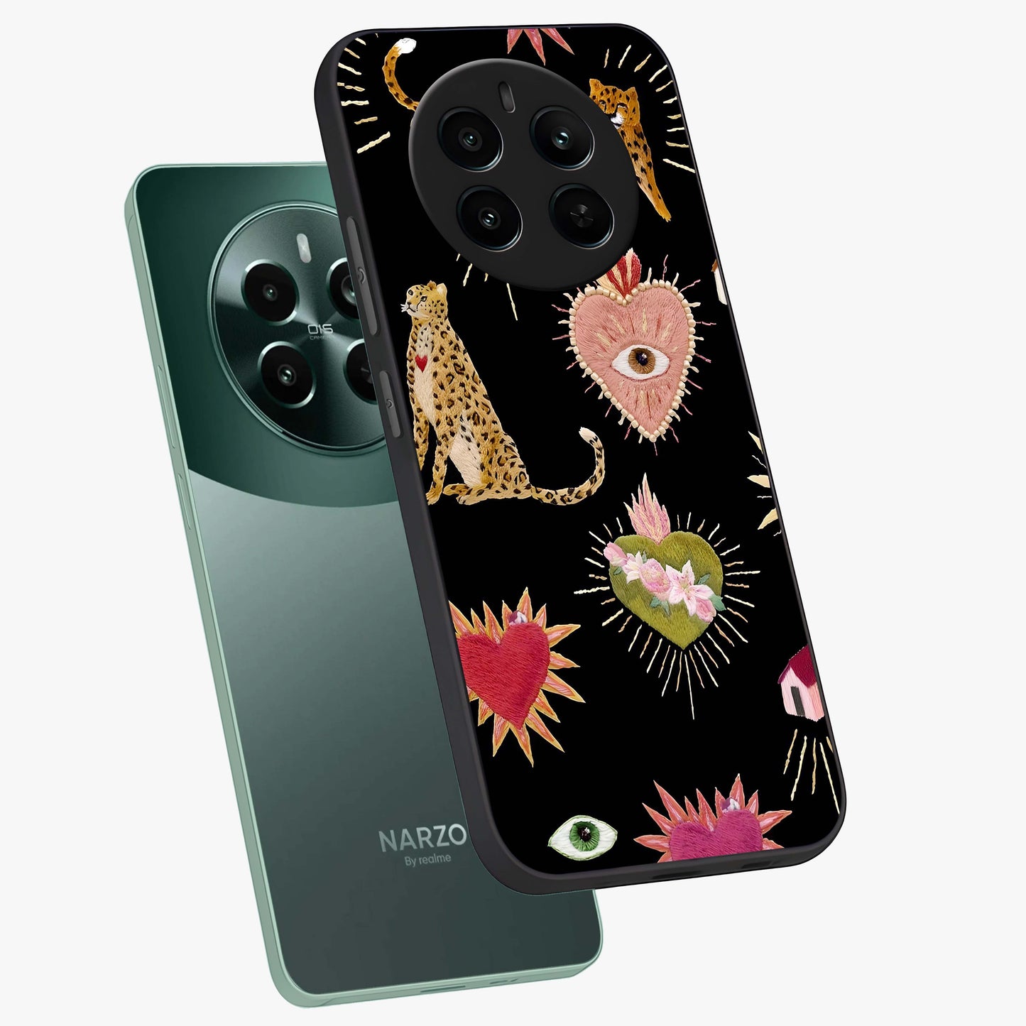 Sacred Jungle Heart Glass Case displayed in angled mockup highlighting lush tropical design with natural aesthetic style.