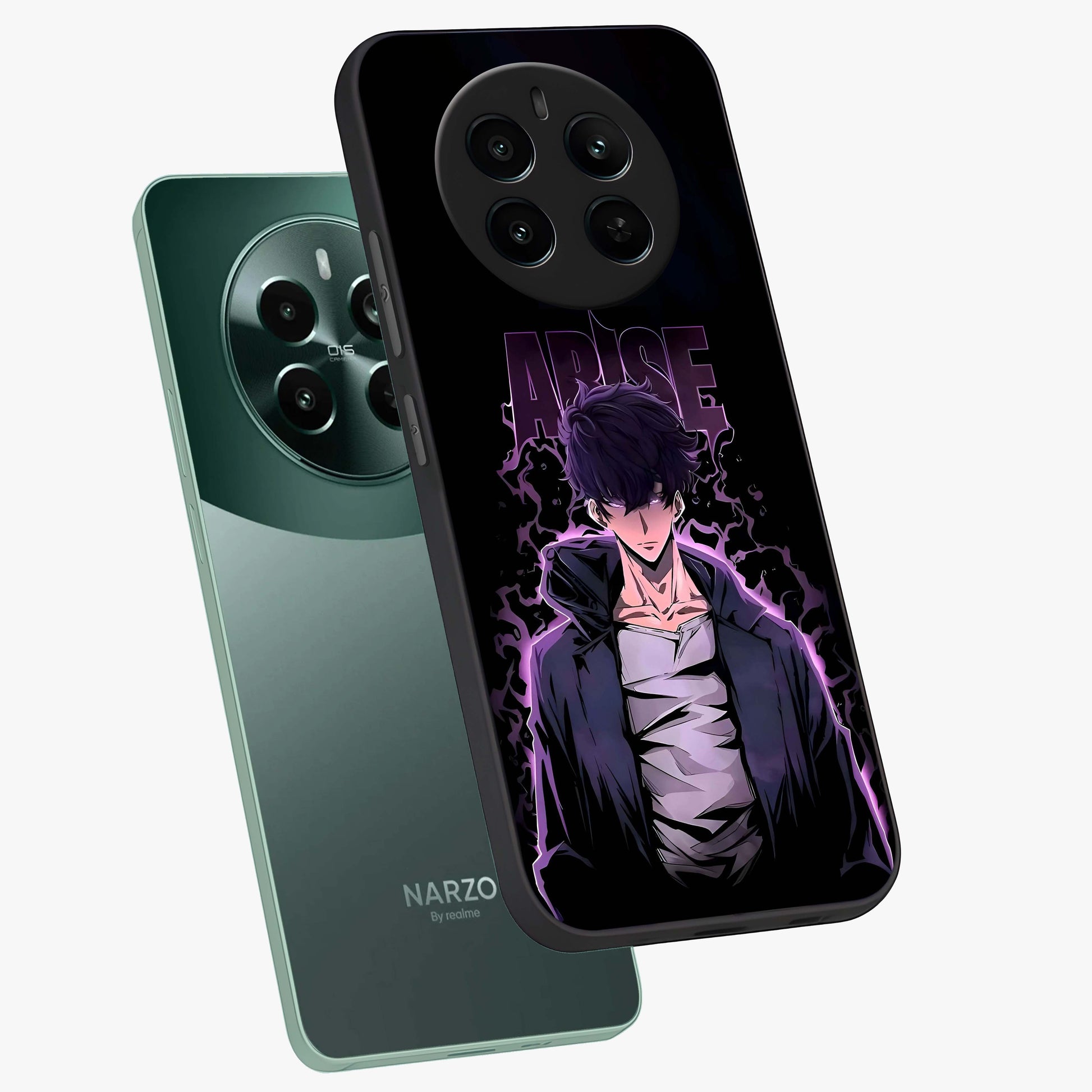 Shadow Monarch Awakening Glass Case displayed in angled mockup highlighting dramatic shadow warrior design with fantasy aesthetic.