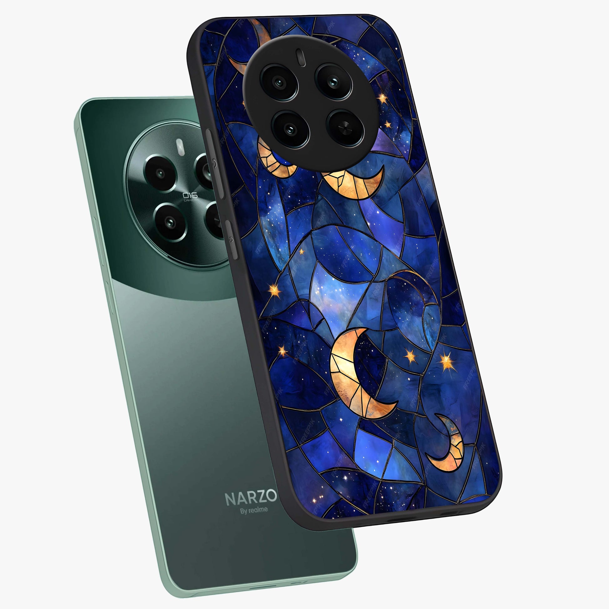 Starlit Sky Tapestry Glass Case displayed in angled mockup highlighting celestial night pattern with artistic aesthetic style.