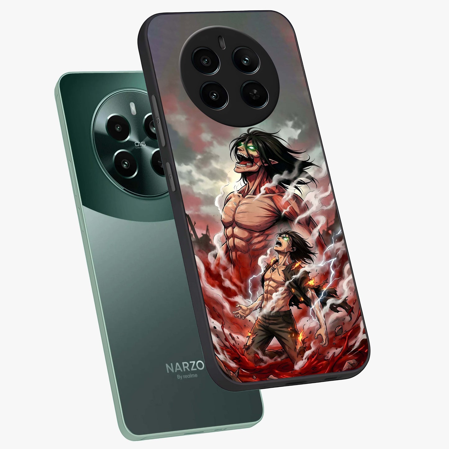 Titan Awakening Fury Glass Case displayed in angled mockup highlighting dramatic giant warrior design with bold anime aesthetic.