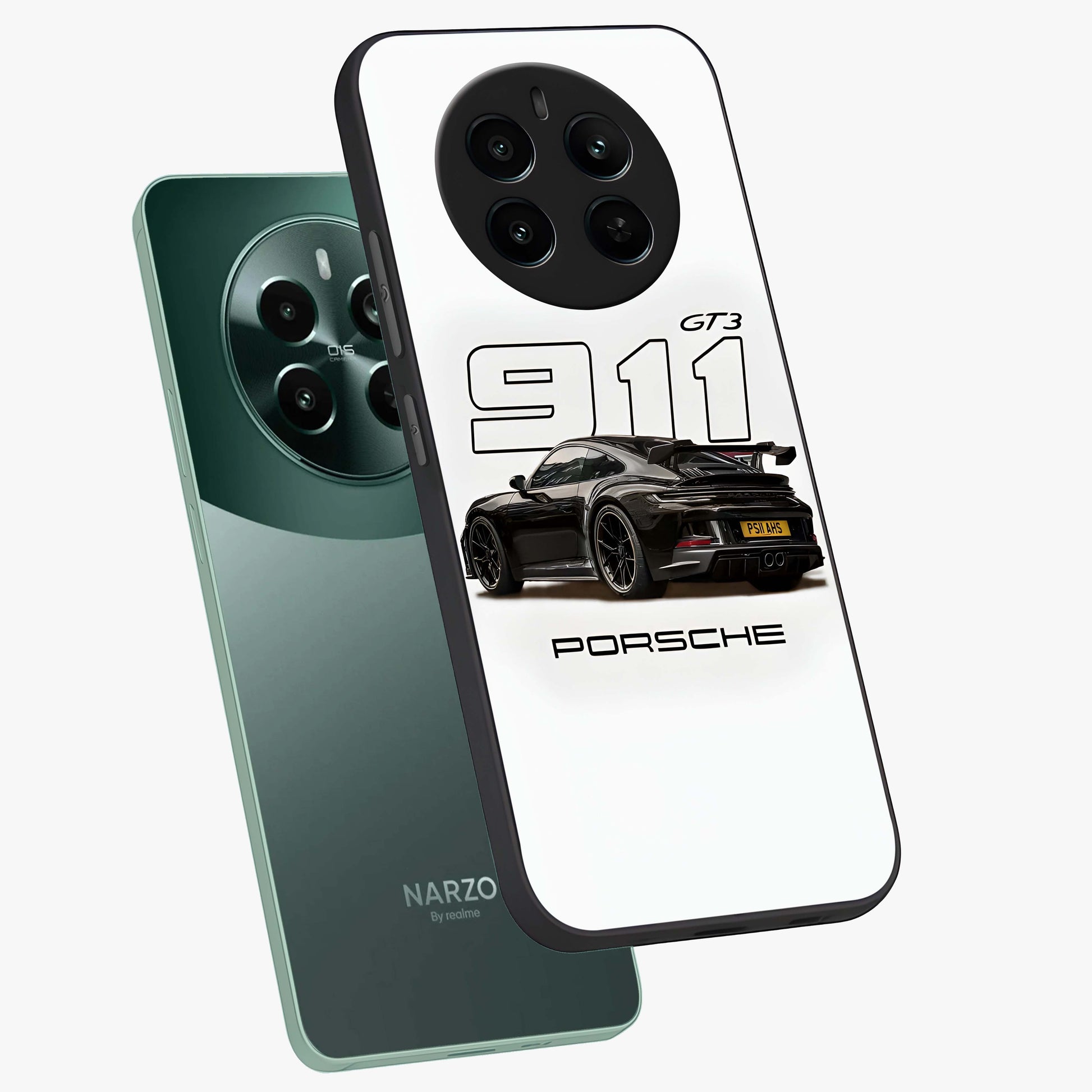 Turbo Legacy Icon Glass Case displayed in angled mockup highlighting dynamic automotive design with performance aesthetic.