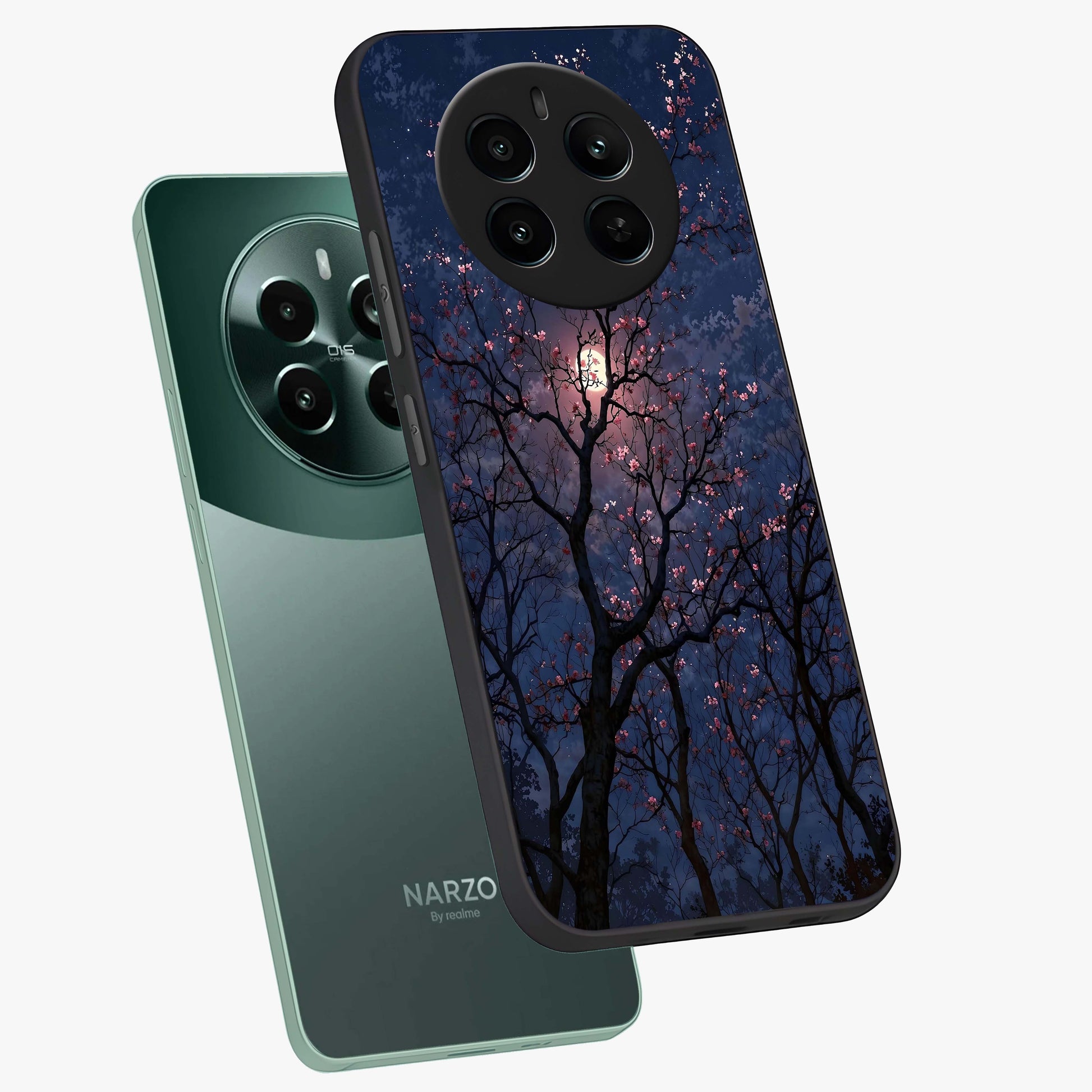 Twilight Sakura Serenade Glass Case displayed in angled mockup highlighting delicate sakura flower design with dreamy aesthetic.