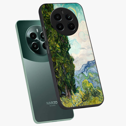 Van Gogh Vintage Art Glass Case displayed in angled mockup highlighting textured brushstroke design with classic aesthetic.