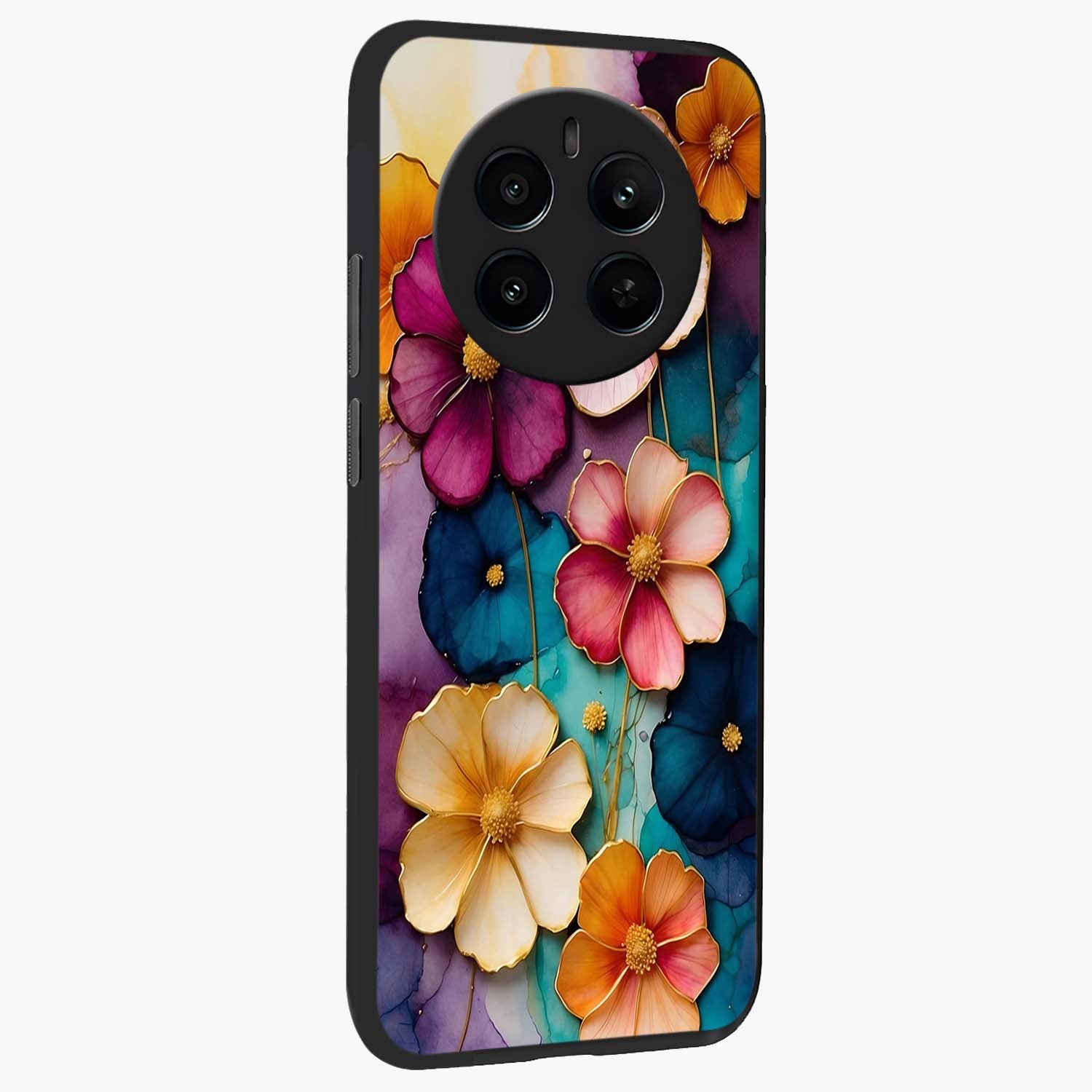 Artlyn Grace Flower Pattern Glass Case upright view showcasing graceful floral artwork with aesthetic botanical style.