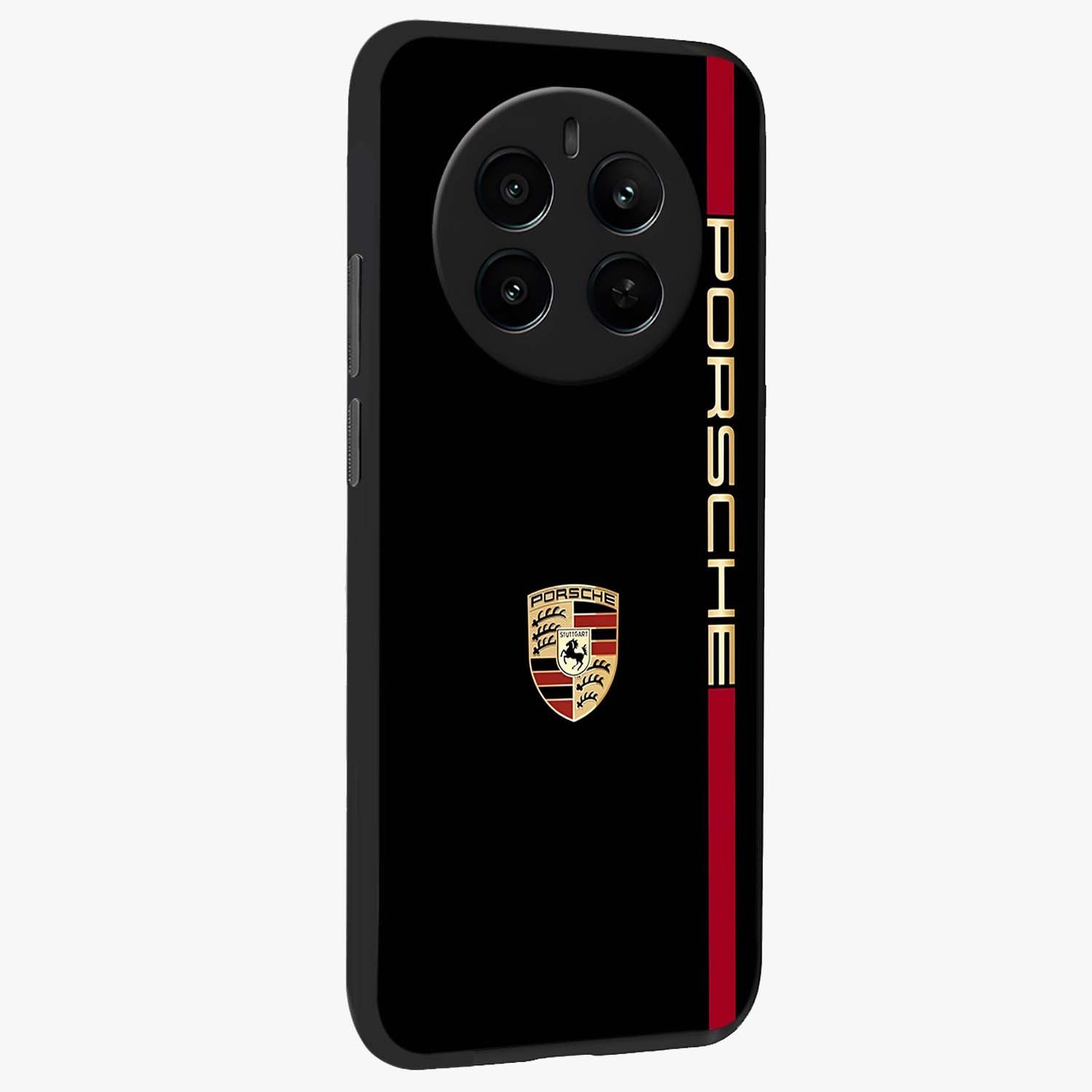 Black Minimal Porsche Glass Case upright view showcasing stylish automotive artwork with bold minimal theme.