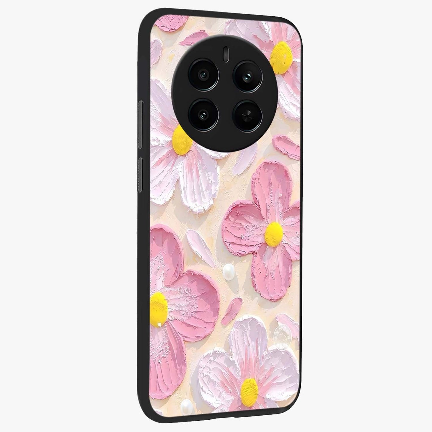 Blush Bloom Texture Glass Case upright view showcasing delicate blush floral texture with modern minimal style.