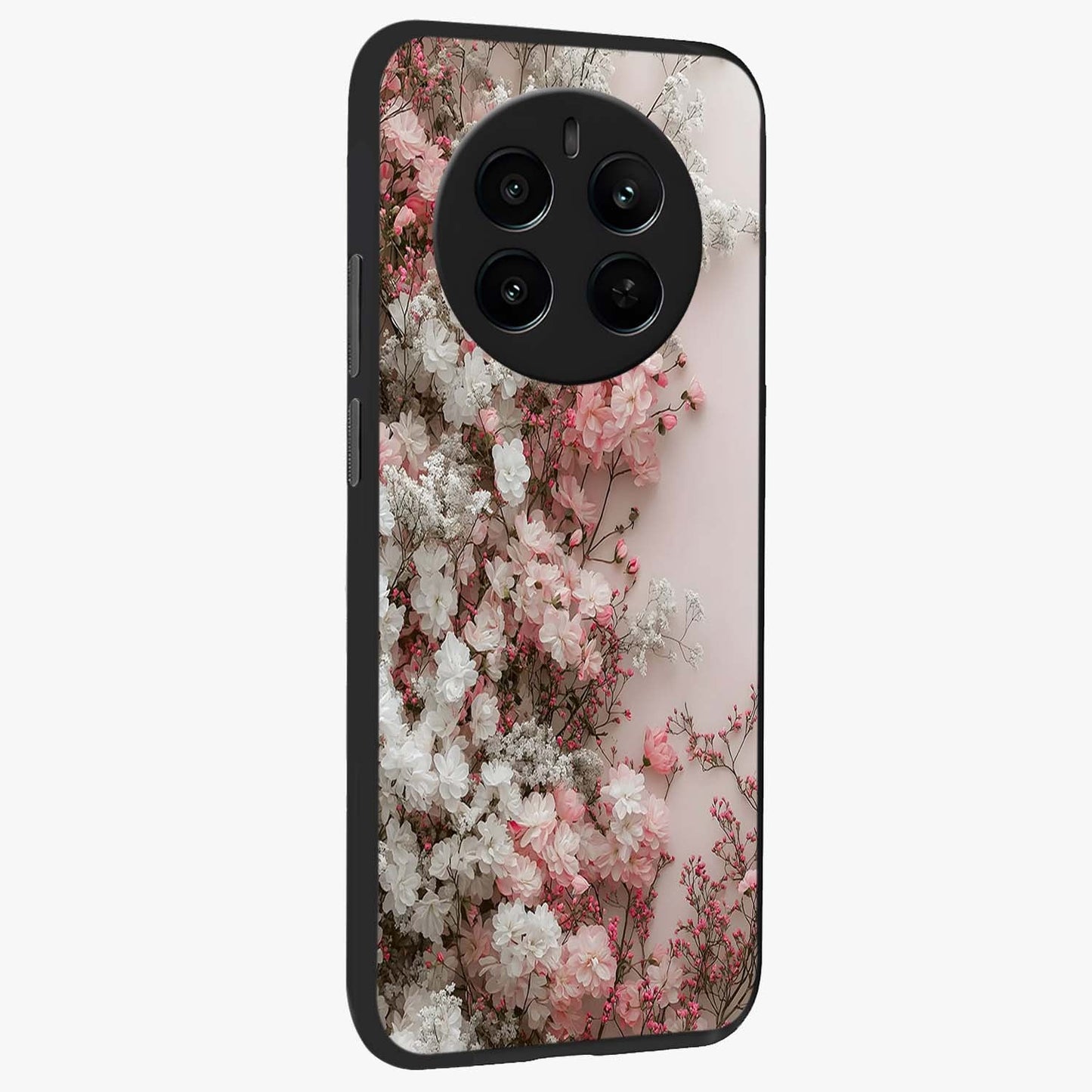 Blush Blossom Cloud Glass Case upright view showcasing calm floral cloud artwork with gentle dreamy theme.