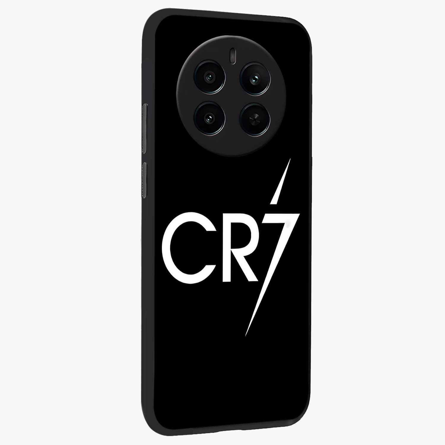 Cr7 Elite Strike Glass Case upright view showcasing energetic football inspired design with modern sports aesthetic.