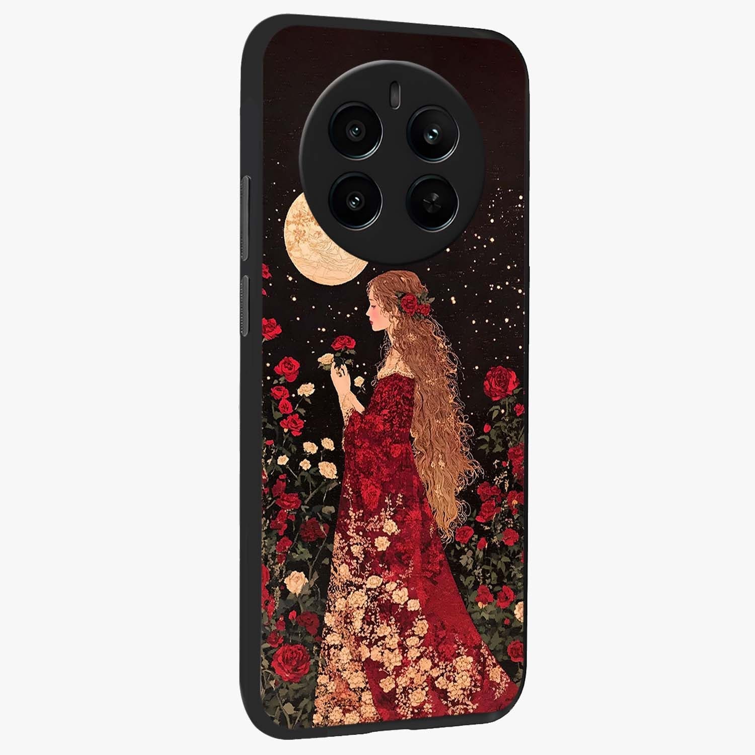 Crimson Dreams Glass Case upright view showcasing dreamy red toned artwork with modern aesthetic style.