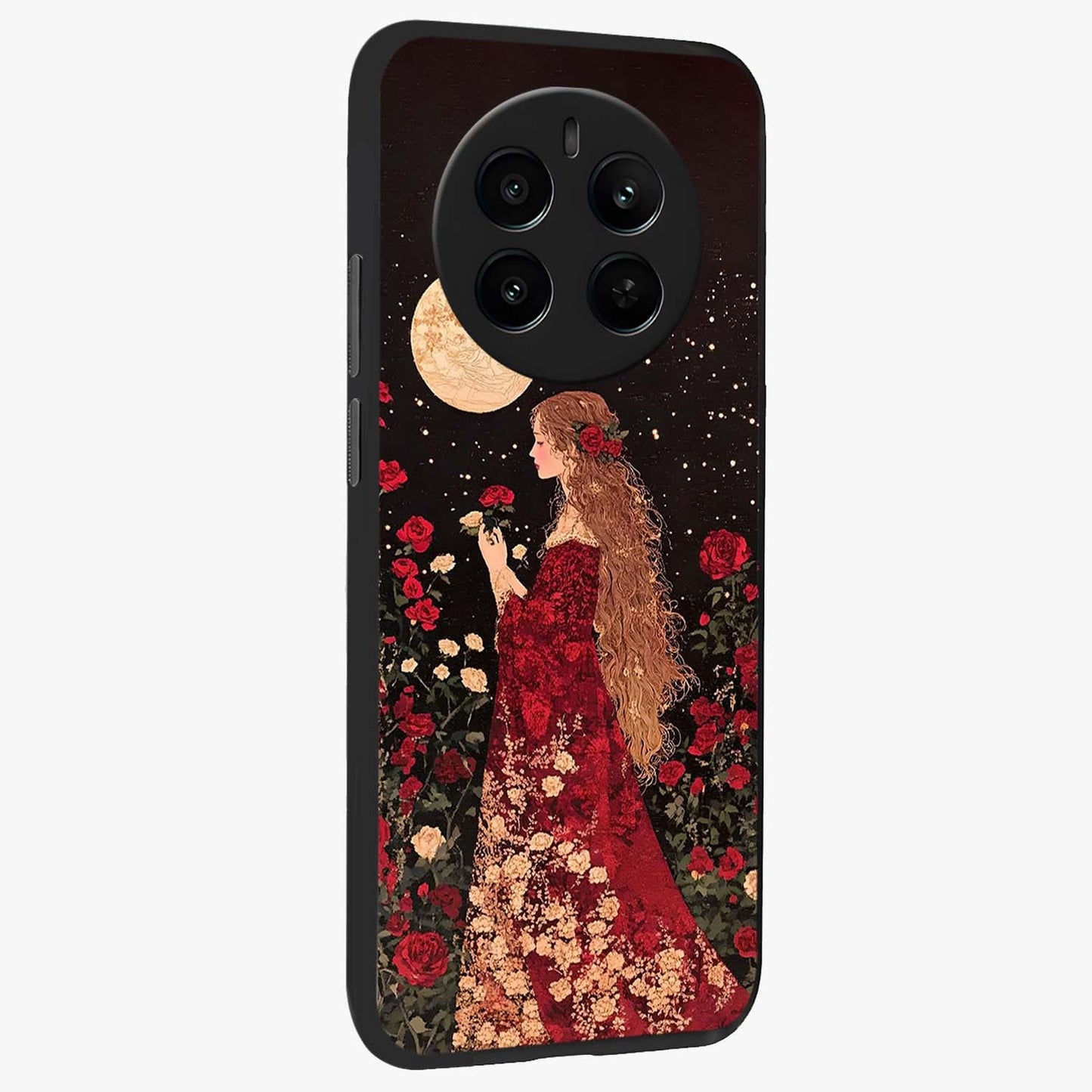 Crimson Dreams Glass Case upright view showcasing dreamy red toned artwork with modern aesthetic style.