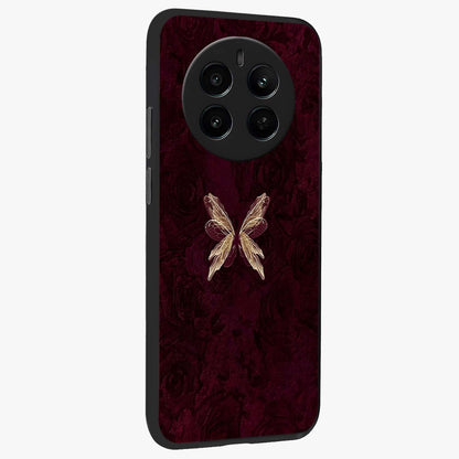 Crimson Fade Butterfly Glass Case upright view showcasing graceful butterfly artwork with soft crimson fade effect.