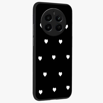 Cute And Simple White Hearts Glass Case upright view showcasing simple white hearts artwork with soft minimal theme.