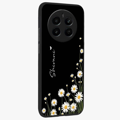 Daisy Cascade Custom Name Glass Case upright view showcasing elegant floral cascade design with personalized aesthetic.