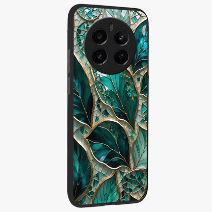 Emerald Leaf Glass Glass Case upright view showcasing fresh green leaf artwork with calming nature inspired style.