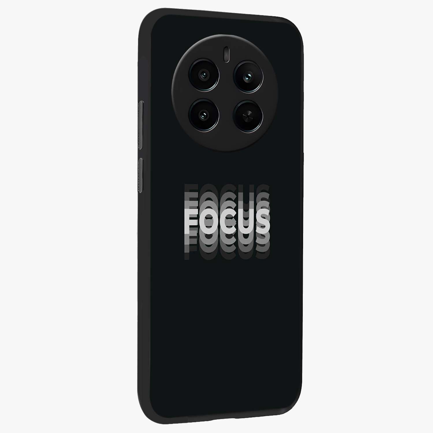 Focus Mode On Glass Case upright view showcasing strong typography statement with sleek motivational theme.