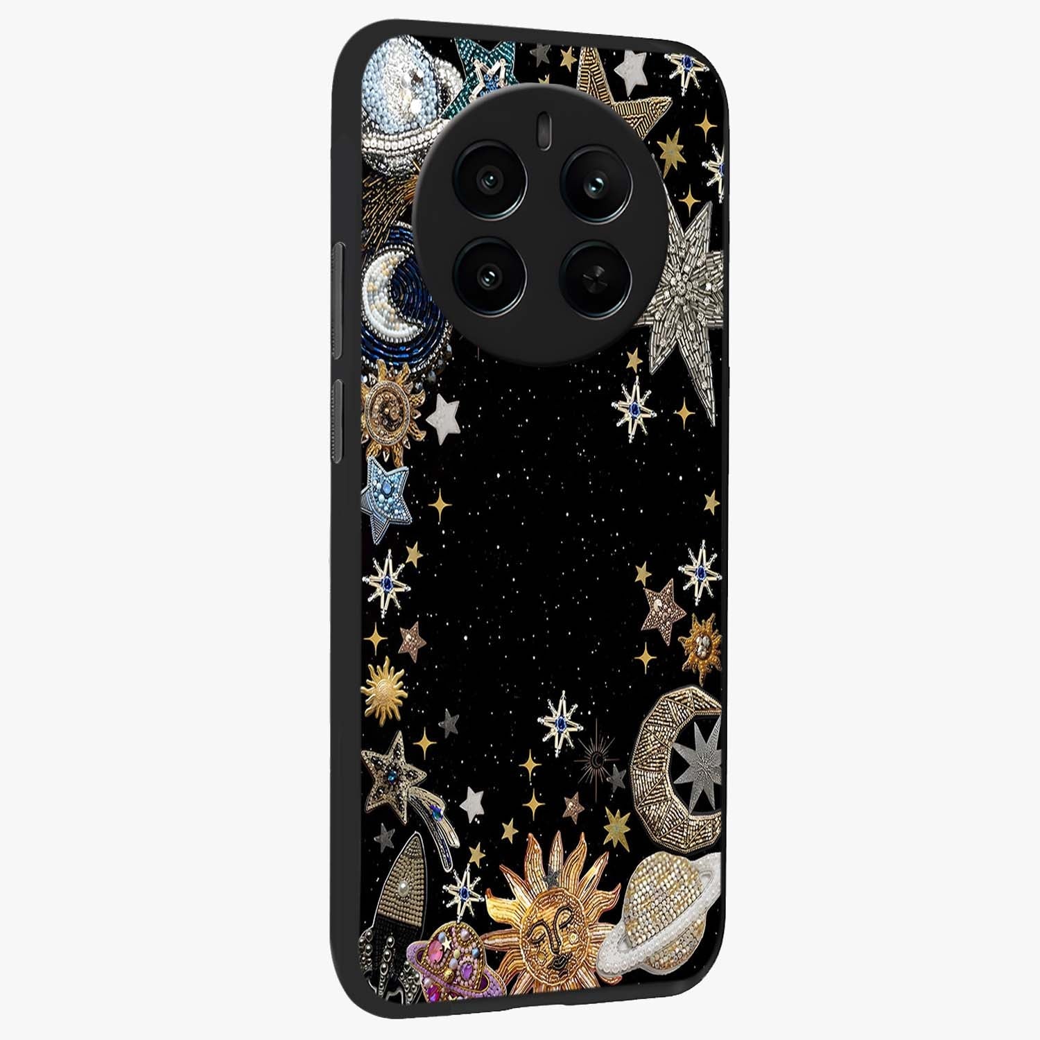 Galactic Jewel Stars Glass Case upright view showcasing glittering star jewel artwork with vibrant galaxy theme.