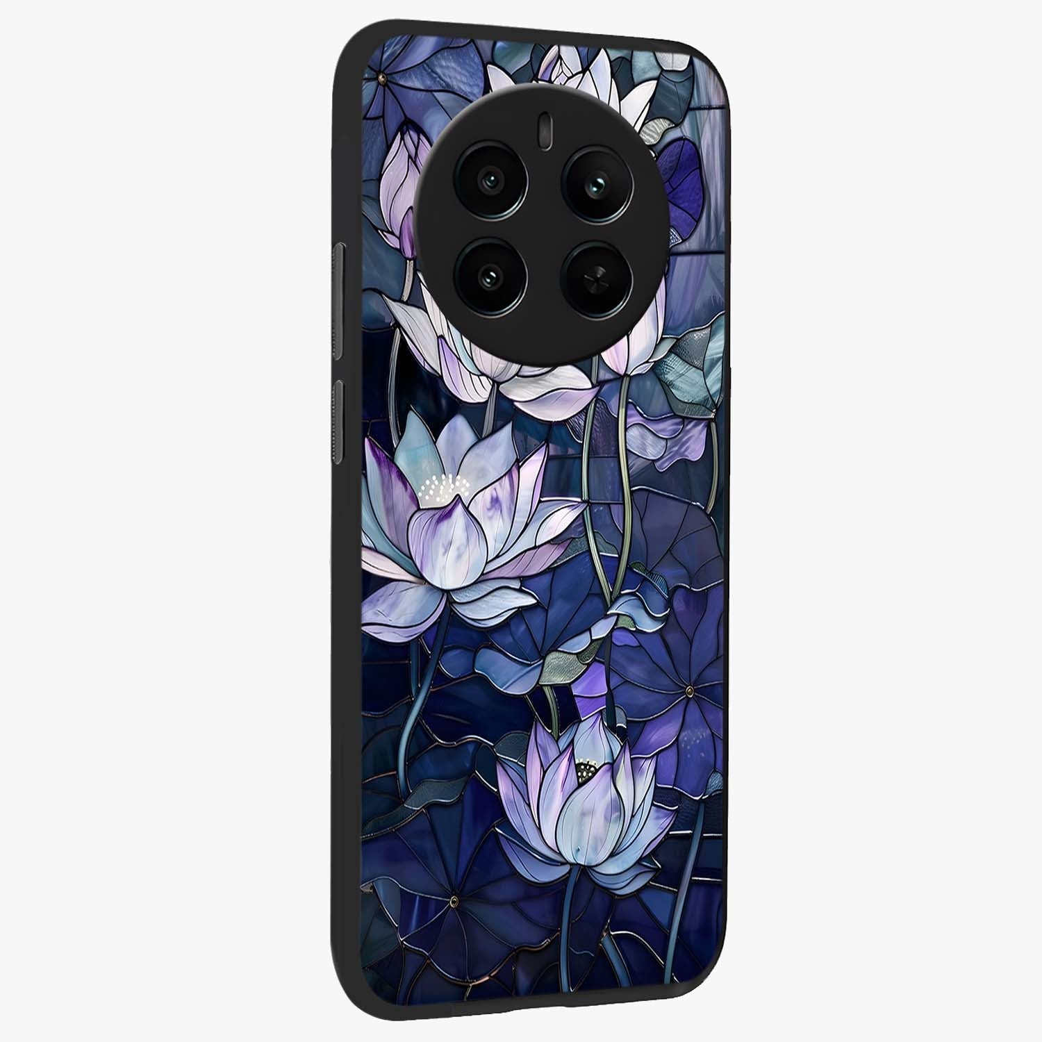 Gloss Petal Rush Glass Case upright view showcasing dynamic floral petal artwork with modern botanical theme.