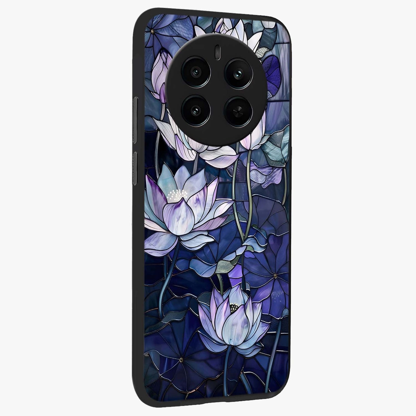 Gloss Petal Rush Glass Case upright view showcasing dynamic floral petal artwork with modern botanical theme.