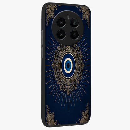 Golden Celestial Charm Glass Case upright view showcasing radiant celestial artwork with elegant golden theme.