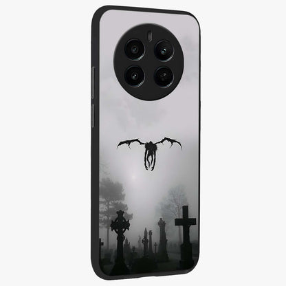 Graveyard Shadow Descent Glass Case upright view showcasing haunting graveyard artwork with dramatic dark theme.