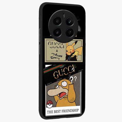 Gucci Play Mashup Glass Case upright view showcasing trendy luxury inspired artwork with modern fashion theme.
