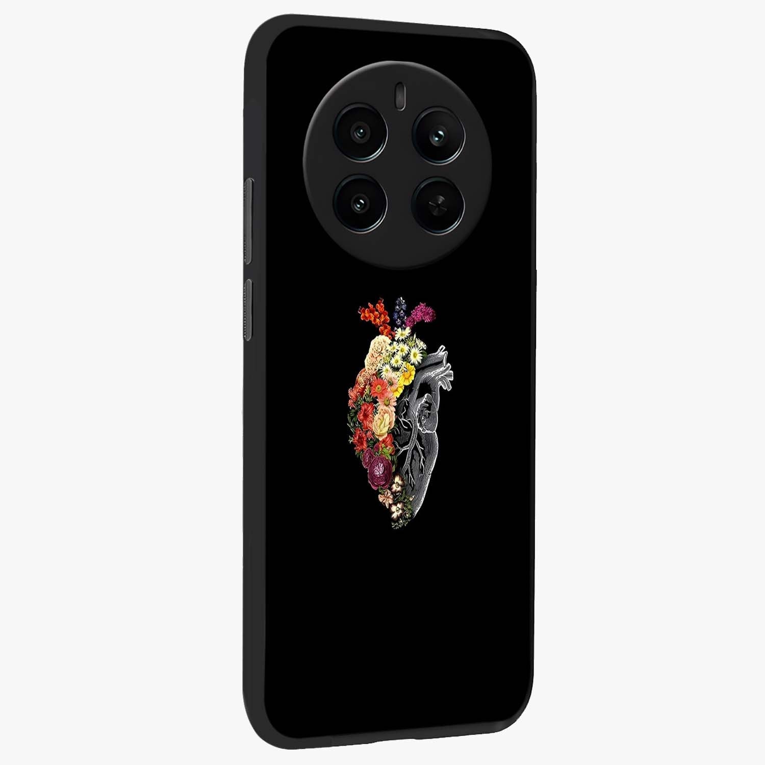 Heart With Flowers Glass Case upright view showcasing decorative heart and floral artwork with sweet romantic theme.