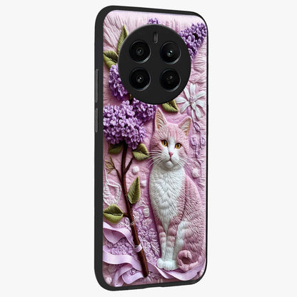 Lavender Cat Whimsy Glass Case upright view showcasing charming cat artwork with whimsical lavender theme.