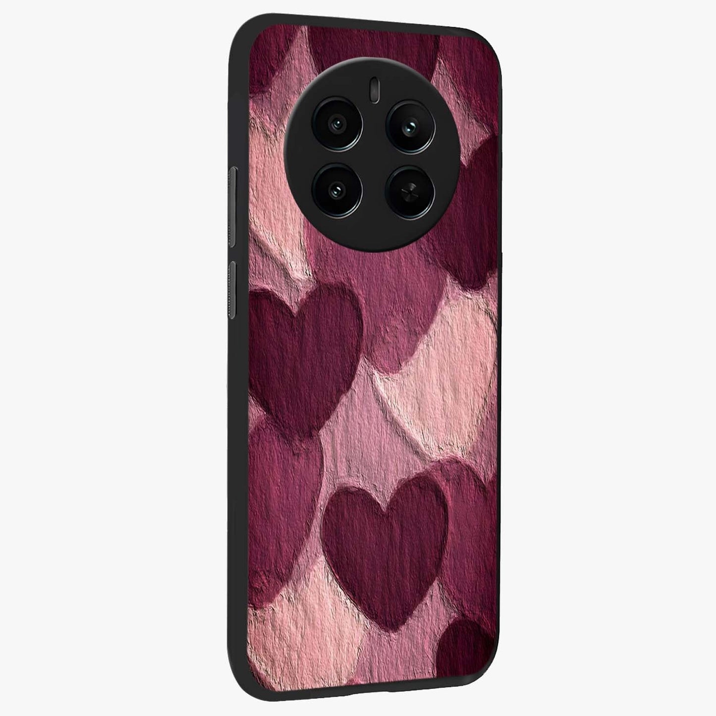 Layered Paper Hearts Glass Case upright view showcasing decorative layered heart artwork with sweet love theme.